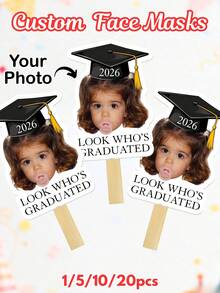 Customizable Hand-Held Sign, Personalized With Individual Photos And 2026 Graduation Cap Design, Cute And Fun Style, Suitable For Graduation And Back To School Seasons, High-Quality Graduation Party, Classroom Decor, Family Gathering And Graduation Gift Photo Props, Wedding - Multicolor - View 1