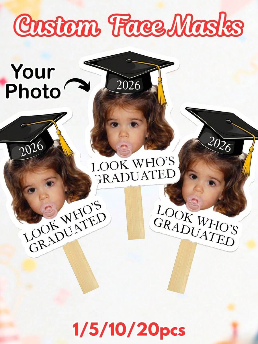 Customizable Hand-Held Sign, Personalized With Individual Photos And 2026 Graduation Cap Design, Cute And Fun Style, Suitable For Graduation And Back To School Seasons, High-Quality Graduation Party, Classroom Decor, Family Gathering And Graduation Gift Photo Props, Wedding - Multicolor - View 1