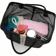 1 pieza Pequeño estante de ducha negro, estante de almacenamiento de baño compacto y resistente a la oxidación, adecuado para dormitorio, campamento, gimnasio, viaje, playa, verano, artículos esenciales de viaje - Versión actualizada - Ver 6