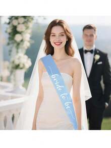 蓝色准新娘缎带，柔软缎面材质，适合单身派对、新娘送礼会、单身派对装饰、伴娘礼物、订婚庆祝用品，1条装 - 淺藍色 - 查看 3