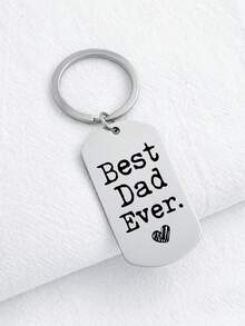 1pc Stainless Steel "Best Dad Ever" Keychain, Car Pendant Gift For Father's Day - Silver - View 2