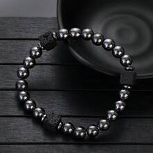 男士熔岩珠手链 舒缓压力 赤铁矿手链 接地疗愈 平静心绪 平衡能量 男士手链 - 黑色 - 查看 2