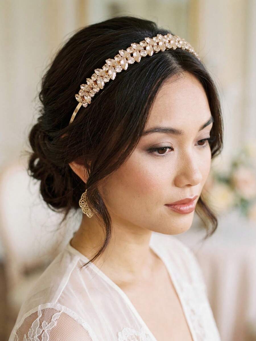 1件女款優雅鋯石焊接皇冠髮箍，中東風日常佩戴髮箍，歐美婚禮新娘與伴娘髮箍，適合夏季、海灘