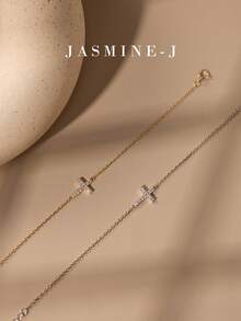 1pc S925 Sterling Silver Zirconia Cross Chain Bracelet,Golden Zirconia Bracelet,Women's Bracelet,Cross Bracelet,Minimalist Design, Versatile And Stackable,Suitable For Everyday Wear - Multicolor - View 3