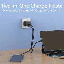 20W 双口 USB-A 和 USB-C 电源适配器，20W 快充插头，兼容 15/16/17/Pro/Air/S23/S22+/S21/Note 20/10/Pro/Pixel，包含 1.5 米充电线 - 黑色 - 查看 4