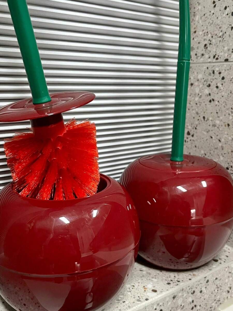 1pc Creative Cherry-Shaped Toilet Brush With Holder, Soft Silicone Bristles, Decorative Bathroom Cleaning Accessory, Suitable For Stylish Bathrooms (Random Color)