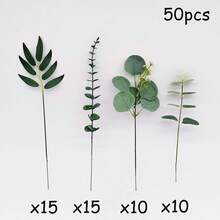 100/50/20/10/5片仿真绿植，家居装饰，DIY插花填充绿植，花园围栏装饰，节日氛围景观营造，逼真质感，散装仿真叶材，适用于婚礼花束、花瓶插花、家居/办公室盆栽装饰 - 彩色 - 查看 11