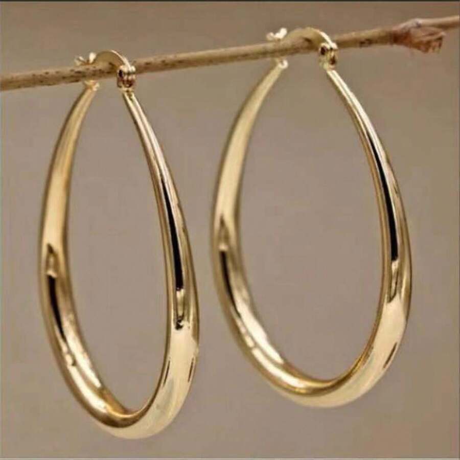 Wish New Fashion Silver-Plated Glossy Hoop Earrings Creative European And American Exaggerated Earrings Wholesale From Manufacturer - Bạc - Xem 1