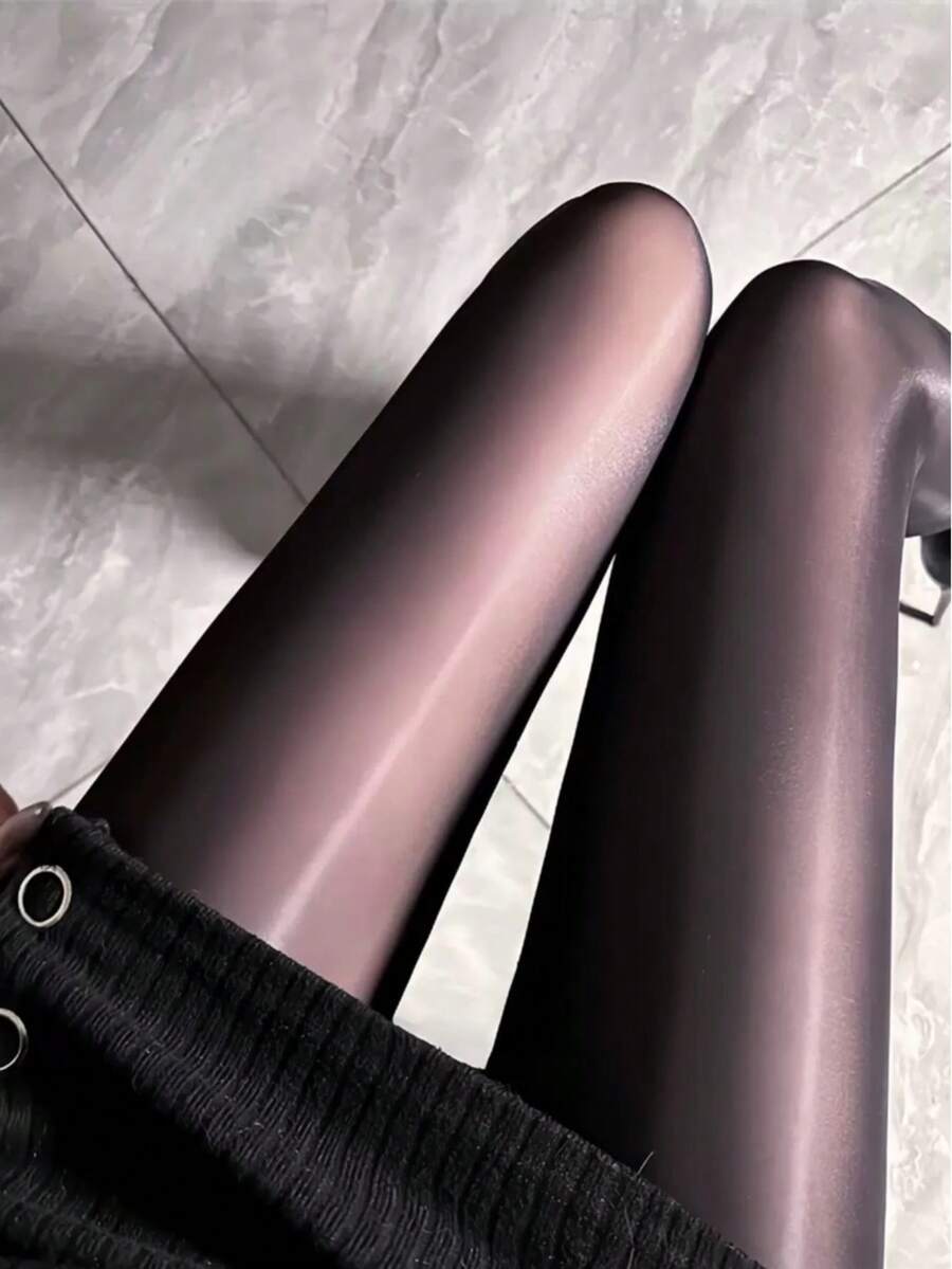 1pc Women's Ankle Length Super Smooth Shiny Tights - Black - View 1