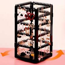 360° Rotating Jewelry Organizer Stand With 5 LayersAcrylic Earring Holder Organizer Stand 228 Holes And 232 Grooves For Studs Dangly Earrings Chains Bracelets Necklace - 5TierBlack - 查看 1