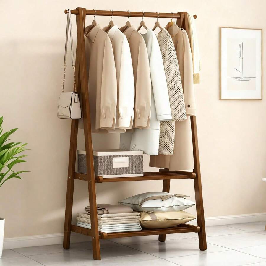 Perchero con Estante y Gancho, Colgador de Ropa con Zapatero, Organizador de Almacenamiento para Ropa, Rack para Dormitorio, Lavadero, Pasillo, Entrada, Sala de Estar - A-70cm - Ver 1