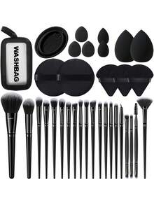 34件套化妆工具套装，包括：1个多功能拉链防水化妆包+20支化妆刷套装+1个化妆刷清洁工具+3个迷你气垫粉扑+2个迷你化妆海绵+2个化妆海绵+3个三角粉扑+2个圆形粉扑，一应俱全，新手友好 | 方便旅行携带，送礼佳品 | 新手/女性的完美之选 - 彩色 - 查看 13