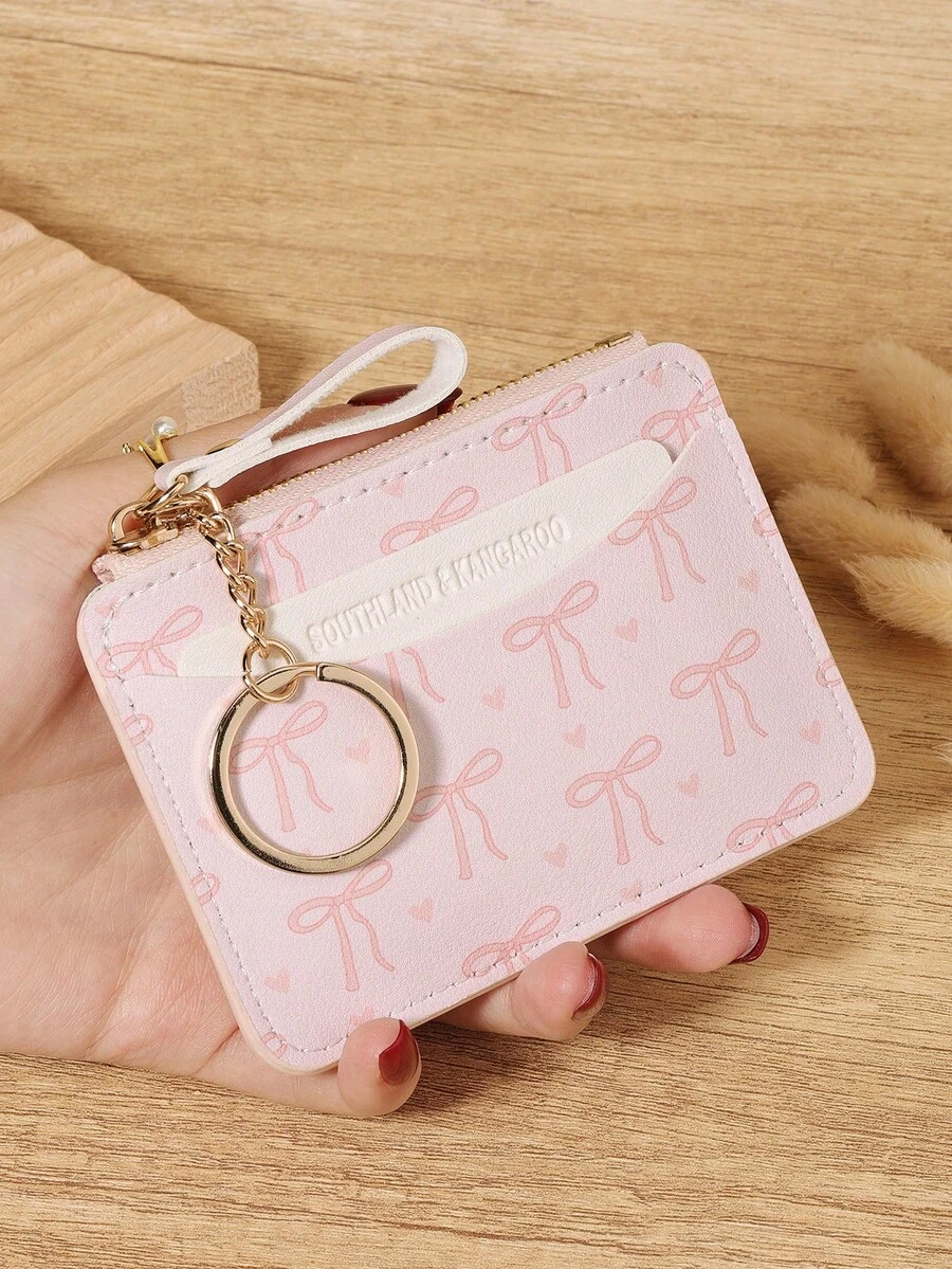 Ví nhỏ có móc khóa, nơ, khóa kéo, ngăn đựng tiền xu, ví gập đôi mỏng nhẹ dành cho nữ, ví mini, nhiều lớp, dễ mang theo, đựng thẻ ID, tiền mặt, thẻ tín dụng, kiểu dáng tối giản, thời trang, hiện đại, phù hợp cho công việc, làm quà tặng kỷ niệm, quà sinh nhật, quà tặng cho bé gái, quý cô, phụ nữ, túi đựng đồ dùng học tập cho trường học, ký túc xá và năm học mới.