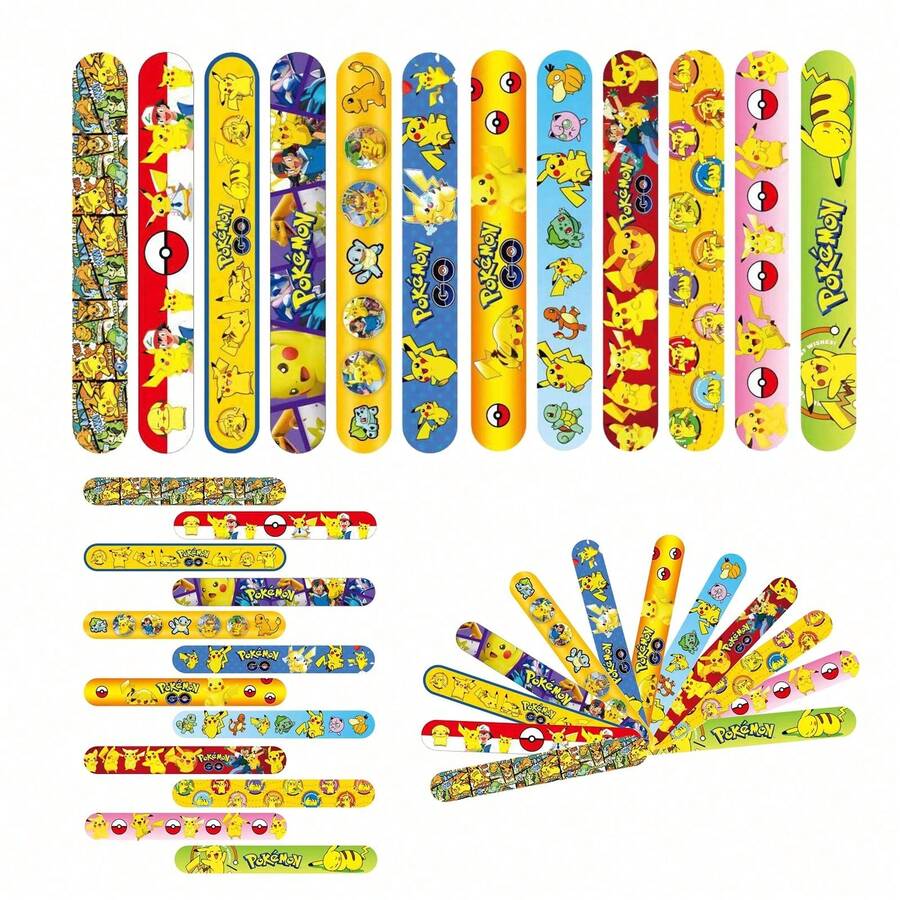 pokemon 12pcs Cartoon Character Design Children's Slap Bracelet, Suitable For Gifts And Party Wear - 12pcs - View 1