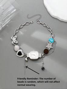 1 chiếc vòng cổ đa năng phong cách Y2K với mặt dây chuyền hình đồng hồ/trái tim/ngôi sao/bướm, dây chuyền charm thời trang dành cho nữ, món quà lý tưởng cho ngày Valentine (Thiết kế lấy cảm hứng từ đồng hồ, ý nghĩa: Lưu giữ khoảnh khắc đẹp nhất, để lại những kỷ niệm ngọt ngào nhất) - Bạc - Xem 6