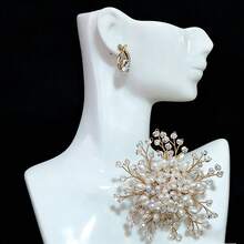 1pc Fashionable Handmade White Faux Pearl Flower Brooch For Women Dress Suit Pin Accessories Party Banquet Gift Valentines - phong cách 1 - Xem 1