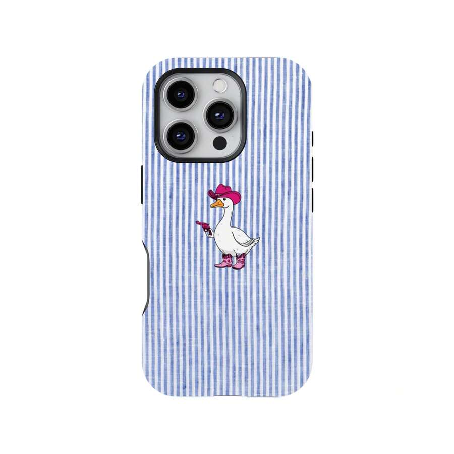 Blue Striped Cute Duck Denim Goose Phone Case Protective Cover Compatible With IPhone 17 16 15 14 Pro Max Plus 13 12 11 - Blue - View 1