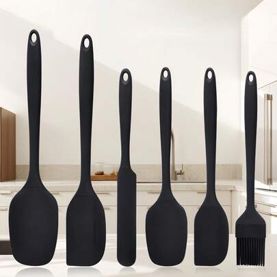 半套耐高温硅胶刮刀，六合一多功能刮刀，集刮膏、涂抹器、油刷于一体，多种硅胶厨房工具可选