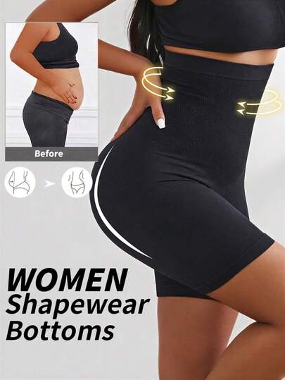 1pc Women Plus Size Purple Minimalist High-Waist Seamless Shaping Panty, Waist & Abdomen Slimming, Buttock Lifting Sculpting Shorts, Elastic Comfortable Basic Underwear