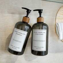 3pcs 500ml/16oz Transparent Green Light-Blocking Refillable Bottles, Pump Style For Shampoo, Body Wash, Conditioner, Bathroom Replaceable Plastic Bottles Set - Black - View 4