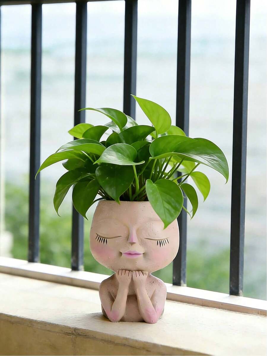 1 chậu trồng cây hình mặt người/chậu trồng cây mọng nước trong nhà và ngoài trời bằng nhựa, chậu hình mặt người dễ thương, bình trang trí nhà cửa không vỡ, chậu trồng cây mọng nước có lỗ thoát nước, bình hoa trang trí hiện đại, thích hợp để trang trí nhà cửa, phòng khách, bàn làm việc, văn phòng và làm vật trang trí trung tâm. - chậu hoa - Xem 1