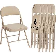 6 Pack White Folding Chairs With Padded Cushion And Back For Outside Portable Stackable Commercial Foldable Chairs With Steel Frame For Events Office Wedding Party, 350lbs Capacity OR Khaki 	Black - Màu Khaki - Xem 1
