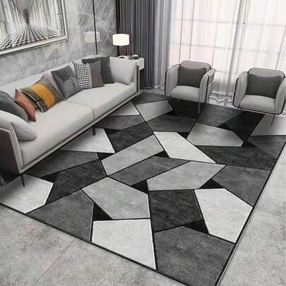 GEL HUT MUN Modern Geometric Pattern Black White Grey Sliding Area Carpet, Indoor Kitchen Walking Space Carpet, Easy To Clean Sliding Corridor Carpet