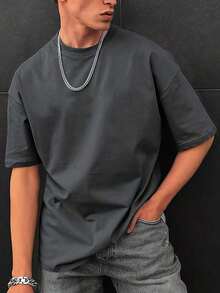 Men's Fashionable Loose Fit Short Sleeve T-Shirt GRDR | Exquisite Design | Summer Essential | Easy To Match | Show Off Your Style - 深灰色 - 查看 2