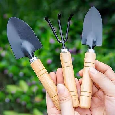 3Pcs Premium Garden Tool Set, Aluminum Alloy Shovel Rake Spade, Ideal For Vegetables Flowers Succulent Potting Balcony Garden Planting Supplies