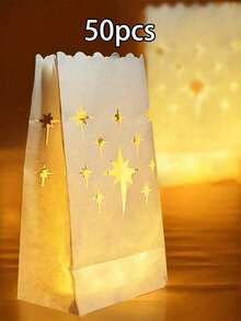 1/10/50pcs Fire-Resistant Luminary Candle Bags, White Candle Bags For Wedding Party Decor With Reusable Material (Candles Are Not Included),Christmas - White - View 7