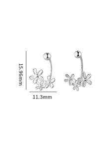 1 Pair Delicate Plum Blossom Screw-On Flower Earrings, Sweet 3-Flower Design Suitable For Women's Daily Wear - Silver - View 5