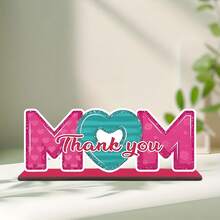 1pc Mother's Day Wooden Desktop Decor - "Thank You Mom" Heart-Shaped Design, Pink And Blue Polka Dots, Modern Style, 2D Flat, Suitable For Home And Office Decoration, No Battery Required, Decorative Sign And Plaque - 1PC - View 2