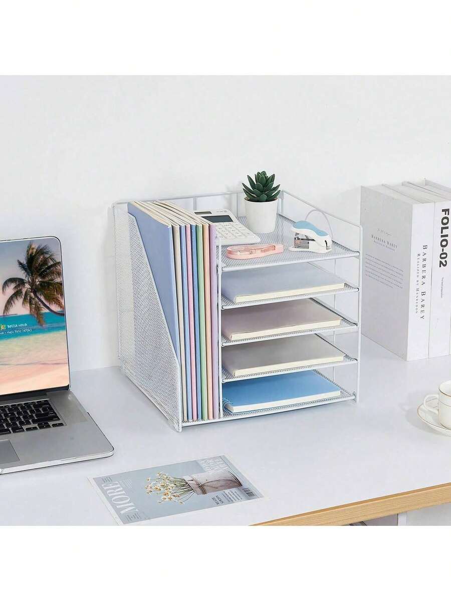 Caja organizadora de escritorio con carpeta - Weiß - Übersicht 1