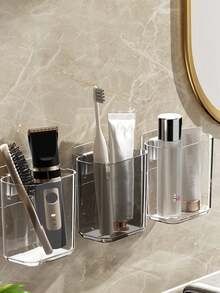 1pc Wall-Mounted Toothbrush Holder, Adhesive Bathroom Storage Rack, Minimalist Design With Drainage Hole For Electric Toothbrush, Suitable For Bathroom, Kitchen, Home Decor - Multicolor - View 6