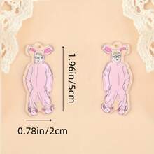 Funny Pink Bunny Suit Acrylic Dangle Earrings, Inspired Holiday Drop Earrings, Quirky Christmas Party Jewelry For Women - A - View 9