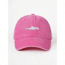 1pc Women's Embroidered Shark Washed Baseball Cap, Adjustable Outdoor Sun Protection Casual Hat For Spring/Autumn Travel Beach, Unisex Y2K Style Hat - A - 查看 8