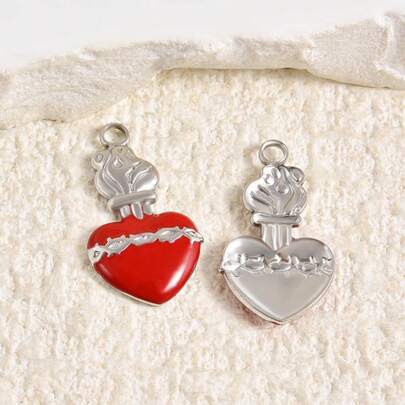 1/2/3/5pcs Cute Fashionable Minimalist 304 Stainless Steel Electroplated Gold/Silver Heart Shaped Pendant Charms, Suitable For DIY Jewelry Making Necklace Bracelet Earrings