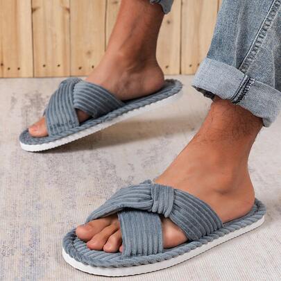 纯色基础款交叉绑带布艺拖鞋，适合春、夏、秋季穿着。