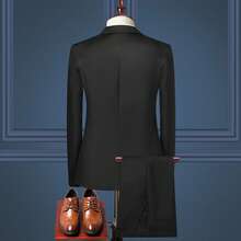2026 Men's Suit Set, European And American Fashion Solid Color Business Casual Two-Piece Suit - 黑色 - 查看 2