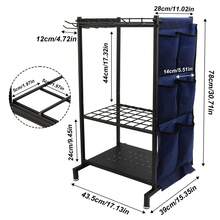 Soporte Independiente de Metal para Organización Total del Hogar – Combina Funcionalidad para Gimnasio, Jardín y Limpieza en una Sola Unidad con Ruedas, Tres Estantes y Ganchos; Perfecto para Guardar Tapetes de Yoga, Rastrillos, Regaderas, Productos Químicos y Accesorios Pequeños, Todo al Alcance y Sin Desorden. - Negro - Ver 6