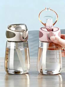 Tasse ronde étanche sans PVC, petite, avec anse. Tasse à paille d'été, récipient en plastique portable, tasse à bubble tea mignonne. Convient pour l'extérieur, les voyages, la randonnée, le camping, l'école, le travail, la maison. Unisexe, cadeau parfait - Multicolore - Voir 8
