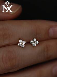 SYMFNY 1 Pair Minimalist Fresh S925 Silver Lucky Four-Leaf Clover Mini Stud Earrings, Versatile Daily Wear Jewelry Gift - Yellow Gold - View 2