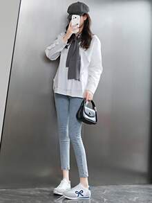 2026 Spring/Autumn New Fashion Versatile White Sneakers, Casual Sports Shoes, Flat Sole Shoes - Blue - View 3