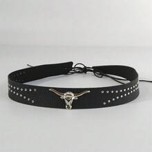 男女通用牛仔帽，宽檐时尚牛头皮带设计西部牛仔帽，适合日常和派对穿着 - 彩色 - 查看 11