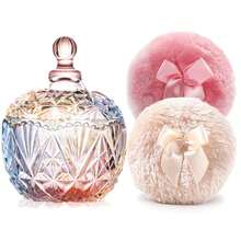 Luxury 4 Inch Glass Powder Container With 2 Soft Puffs For Loose Powder - 1 Beige 1 Pink Bow Puffs With Crown-colorful - View 12