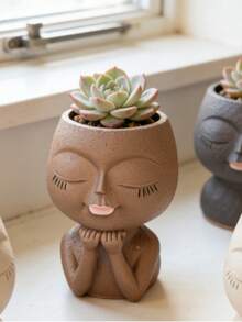 1 chậu trồng cây hình mặt người/chậu trồng cây mọng nước trong nhà và ngoài trời bằng nhựa, chậu hình mặt người dễ thương, bình trang trí nhà cửa không vỡ, chậu trồng cây mọng nước có lỗ thoát nước, bình hoa trang trí hiện đại, thích hợp để trang trí nhà cửa, phòng khách, bàn làm việc, văn phòng và làm vật trang trí trung tâm. - chậu hoa - Xem 5