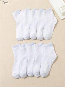 10双装男女通用纯白色柔软舒适中筒袜，适合日常穿着、户外休闲、运动、搭配乐福鞋、运动鞋，四季皆宜。 - 白色 - 查看 8