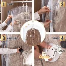 6 Pack Hanging Vacuum Storage Bags, Large Hanging Space Saver Bags, Hanging Storage Bags For Clothes, Vacuum Sealed For Suits, Dress, Jackets, Closet Organizer For Moving Supplies - US A Type Plug(110-127V) - View 5