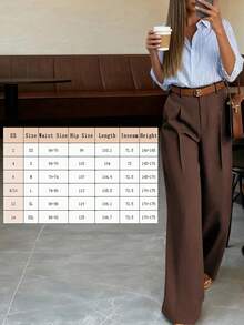 复古高腰女士西装裤，宽松版型，垂坠感强，适合秋季和春季办公室穿着。 - 鏽棕色 - 查看 4