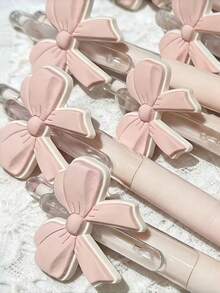 1支蝴蝶结图案中性0.5mm圆珠笔，学习办公用品，优质按压式圆珠笔，学生及女生礼物笔，可爱粉色蝴蝶结设计，返校必备，小派对礼品 - 多色 - 查看 5